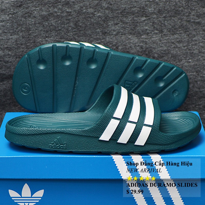 Dép Adidas Duramo màu xanh rêu sọc trắng