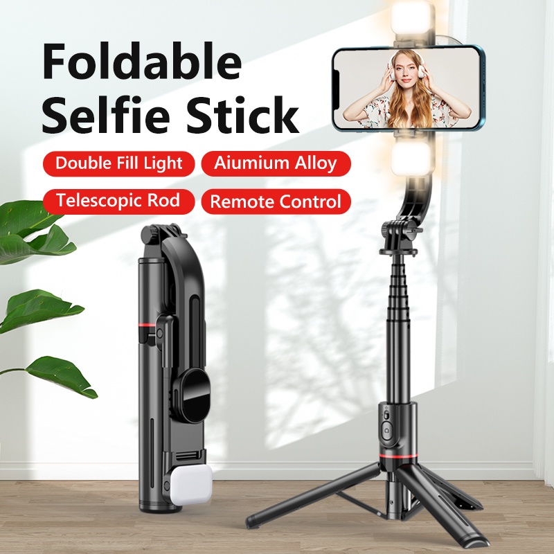 Gậy Tự Sướng Không Dây Gập Lại Được Bằng Hợp Kim Nhôm Kèm Đèn Led Điều Khiển Từ Xa Cho L12D