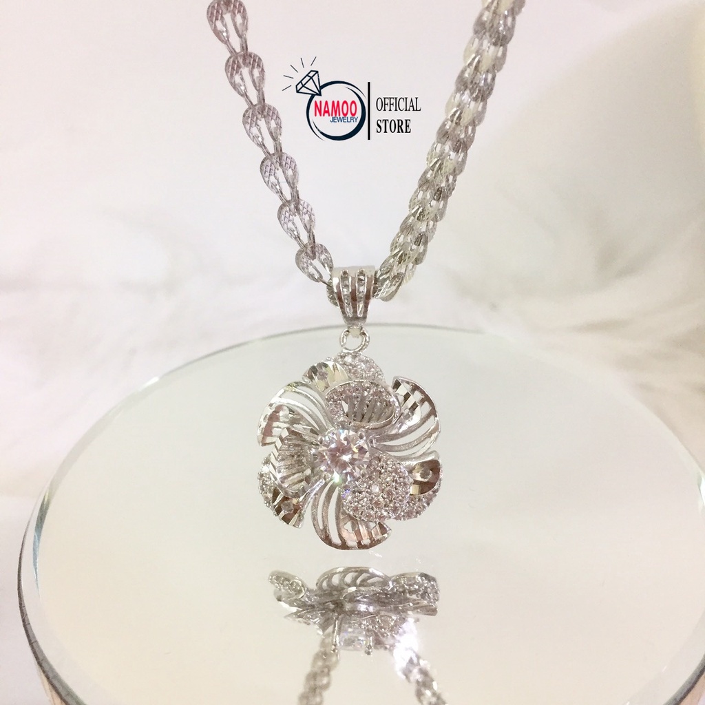 Dây Chuyền Bạc Nữ V659, Dây Chuyền Hoa Mai Mạ Bạc Đính Đá, Mặt Dây Chuyền Bạc Hoa Mai Namoo Jewelry