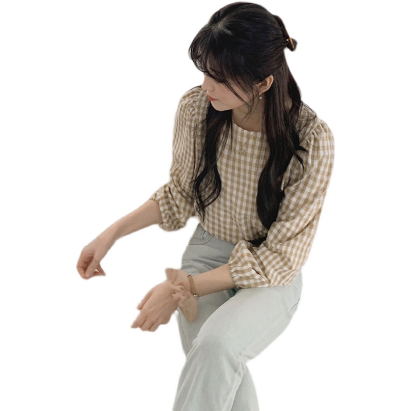 Áo Sơ Mi Cotton Tay Dài Họa Tiết Kẻ Sọc Phong Cách Hàn Quốc Thời Trang Cho Nữ