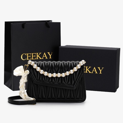 🌸Hàng Order🌸 Túi Xách Nữ CEEKAY Da Vân Quai Da Phối Xích Quấn Nơ Quai Sách Đính Hạt Sang Chảnh Nữ Tính 🌸Hàng Quảng Châu