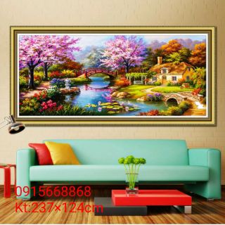 Tranh thêu chữ thập tổ ấm hạnh phúc khổ lớn tuyệt đẹp kt 237×124cm