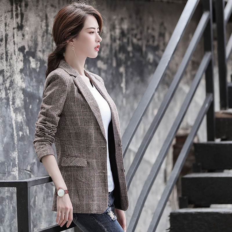 Áo Blazer kẻ sọc caro thanh lịch cho nữ