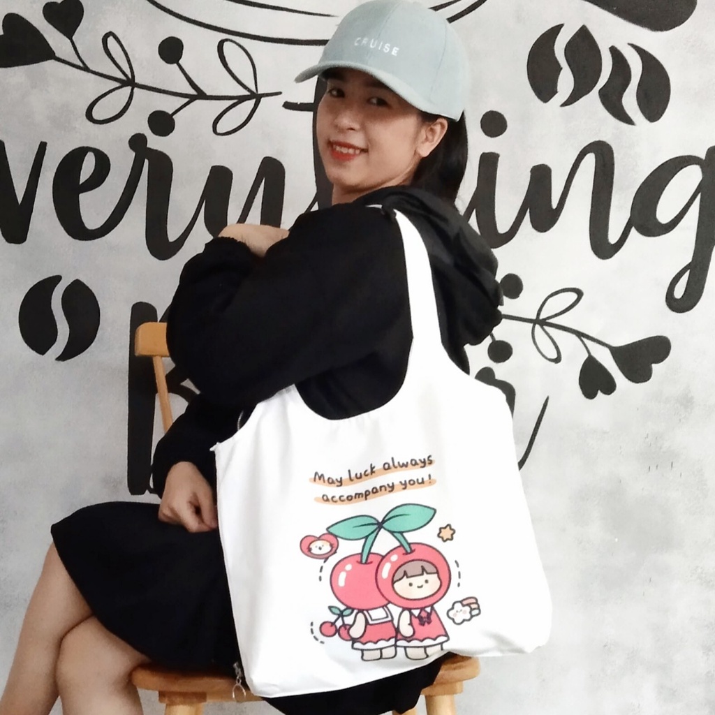 Túi note hàn quốc, vải canvas 100% poli cao cấp, phong cách thời trang ulzzang, có khoá miệng xịn xò CÔ GÁI CÀ CHUA K9