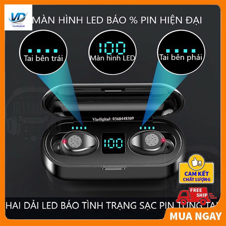 Tai Nghe Bluetooth, Tai Nghe Không Dây AMOI F9 TWS 5.0 9D, Cảm Ứng Chạm, Chống Nước, Chống Ồn.