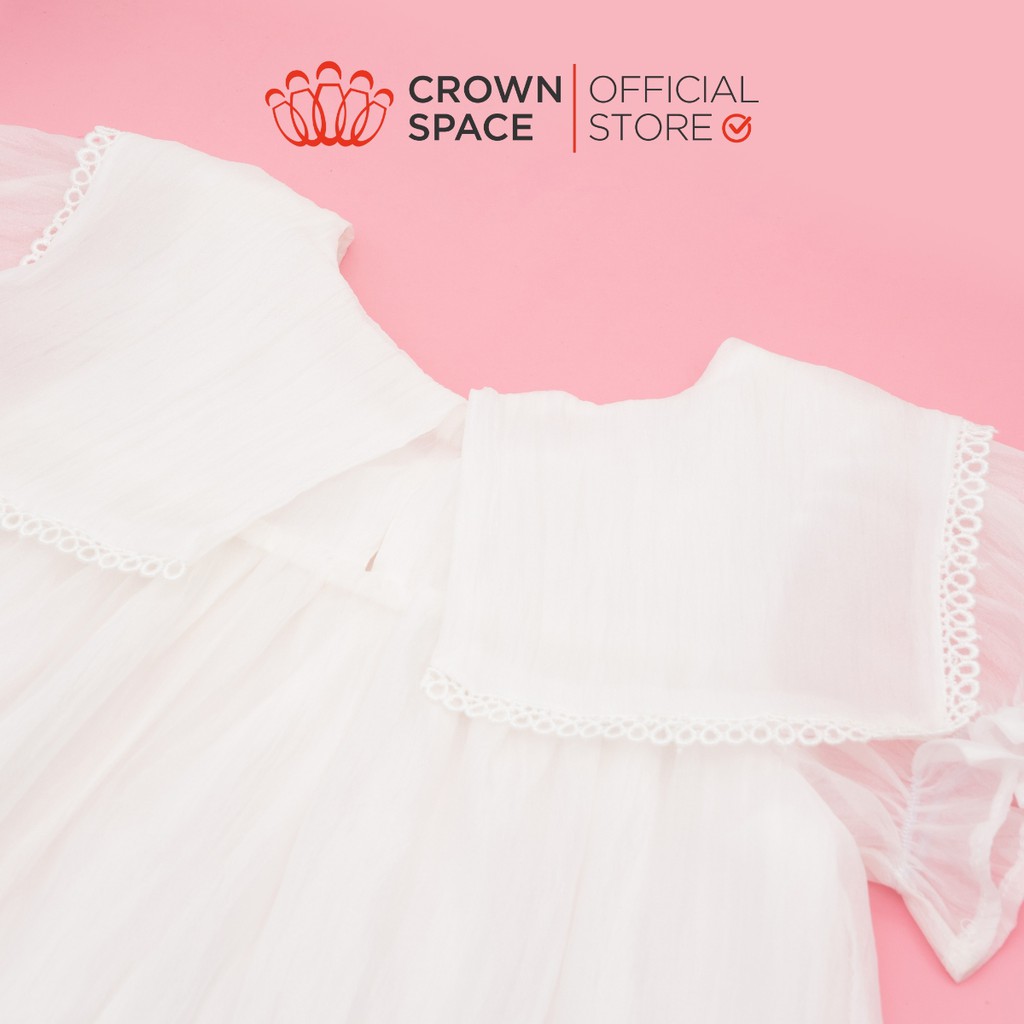 Váy Trắng Tay Ren Cho Bé Gái Chính Hãng Crown Kids Lót Cotton Thoáng Mát Size 4-10 CKGS2810905.W