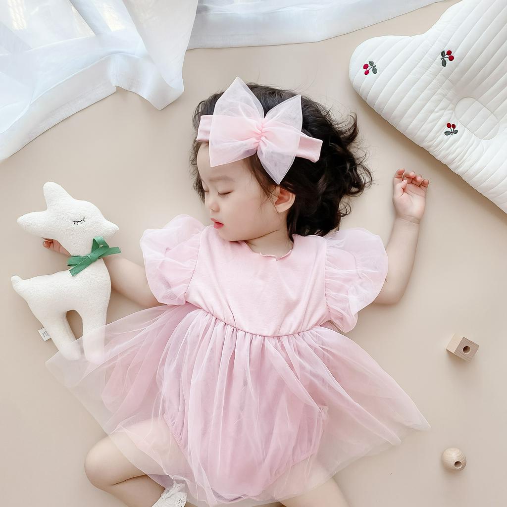 Set Đầm Lưới + Băng Đô Cài Tóc Dành Cho Bé Gái