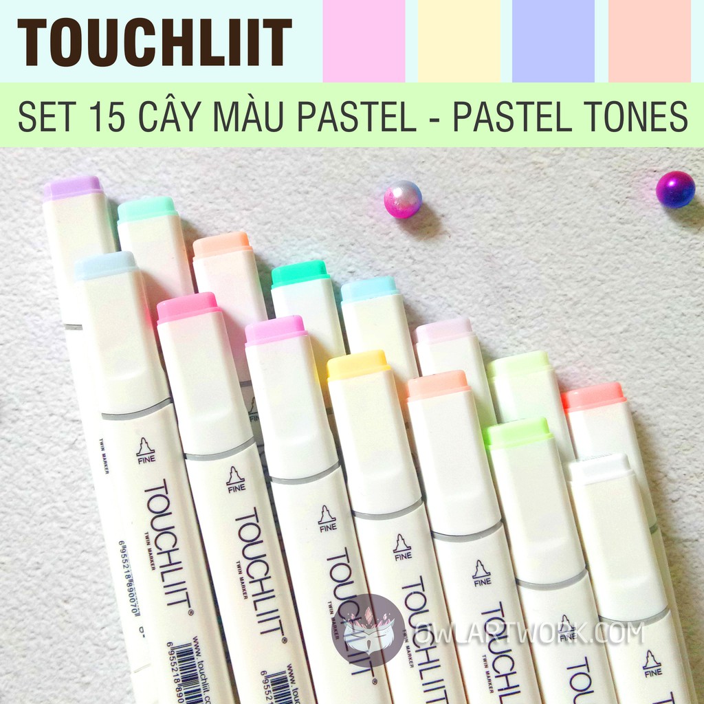 Bút marker Touchliit 6, set 15 màu pastel - Tặng kèm túi vải