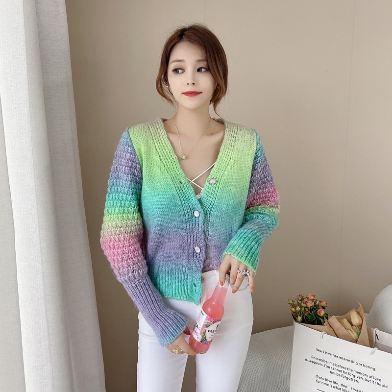 IELGY   Áo Khoác cardigan Dệt Kim Dáng Rộng Màu gradient Dành Cho Nữ