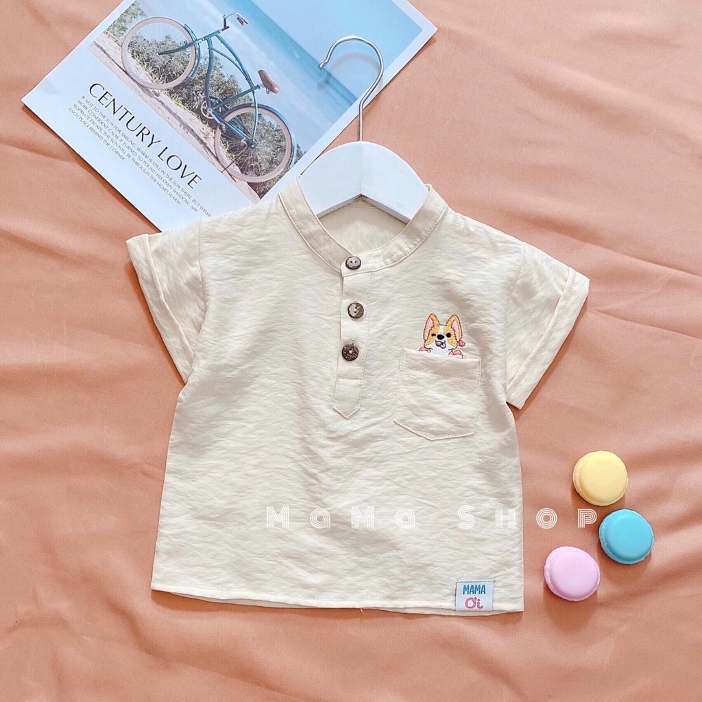 SM02 Áo sơ mi màu KEM size 16-20kg cho bé trai bé gái thêu hình cún vàng cho bé của Mama Ơi - Thời trang cho bé