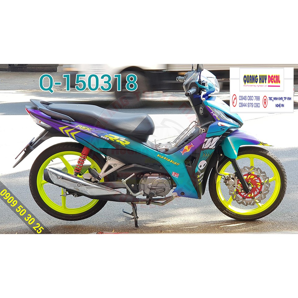 Tem trùm wave rsx cá mập xanh tím shark, độ phủ bộ team decal cho xe máy rẻ đẹp