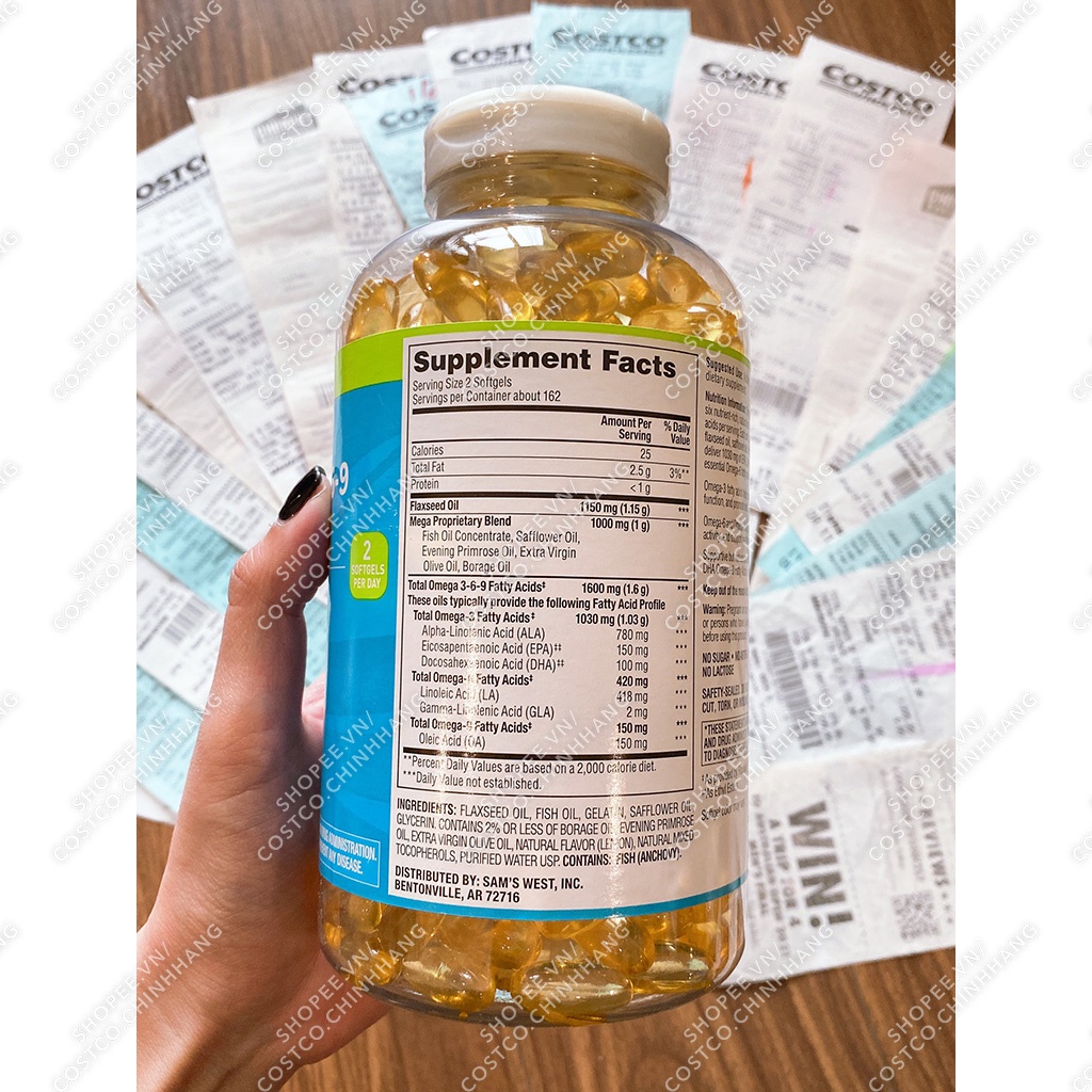 Dầu Cá Omega 369 tim mạch khỏe mạnh  Omega 3-6-9 Supports Heart Health 325 viên Của Costco Mỹ