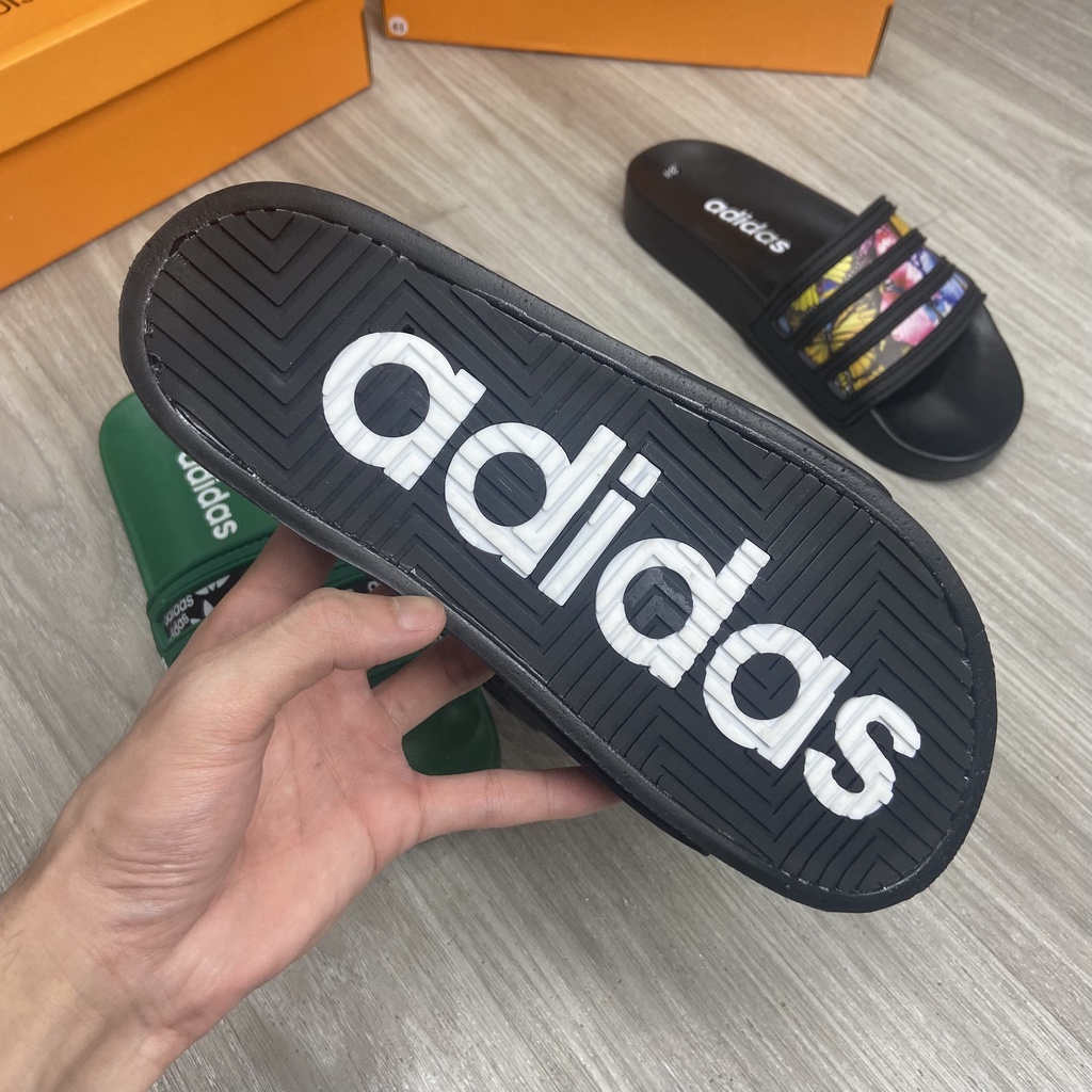 Dép Adidas 3 Gạch Kèm Họa Tiết Độc Đáo - Dép das Đế Cao Su Đúc Trống Nước Tuyệt Đối