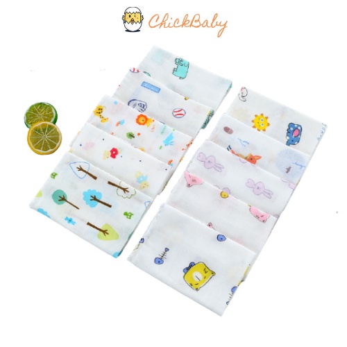 Khăn sữa, khăn xô sữa 30x28cm xuất Nhật cho bé sơ sinh 2 lớp - 1 set 10 Cái - ChickBabyShop