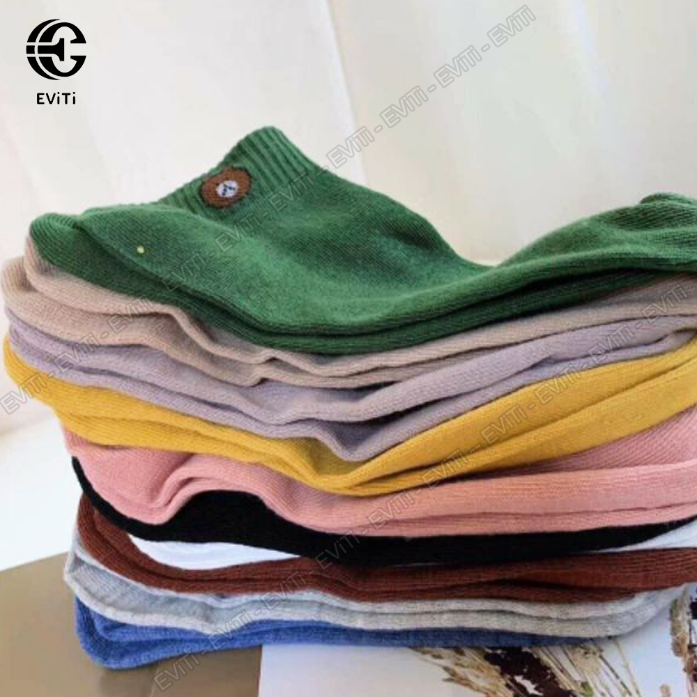 Combo 10 đôi tất cổ ngắn họa tiết gấu Brown - có kèm túi đựng . Set 10đ tất gấu nhiều màu sắc