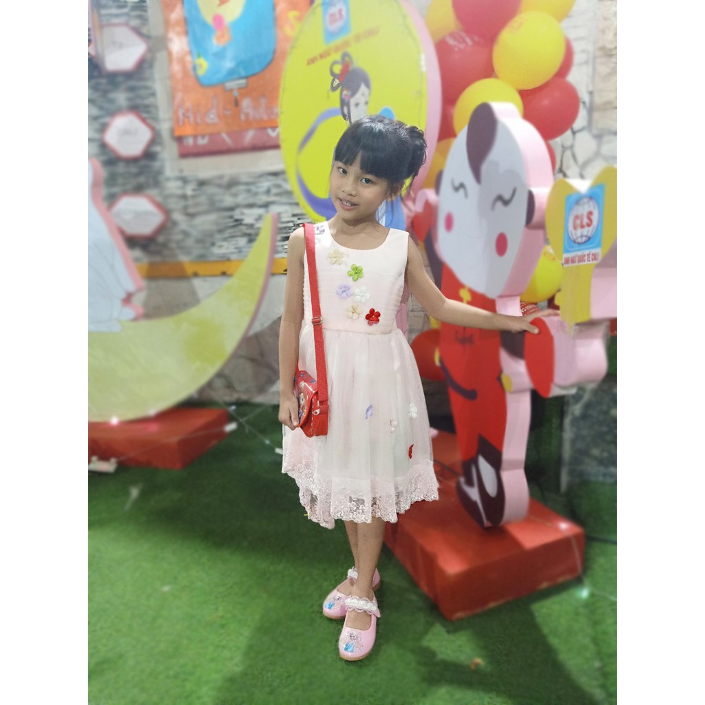 Đầm công chúa đuôi tôm đính hoa 3D size đại bé gái 22-40kg - Ninedra