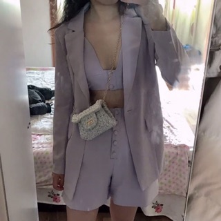 (ẢNH THẬT) SET PASTEL TÍM BLAZER+CORSET+SHORT