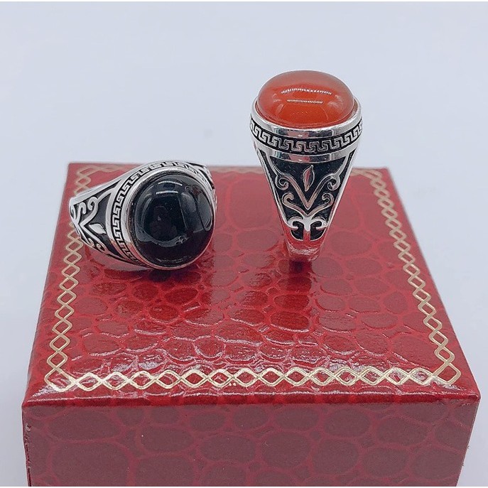 Nhẫn nam bạc hồng kông mặt đá tròn to