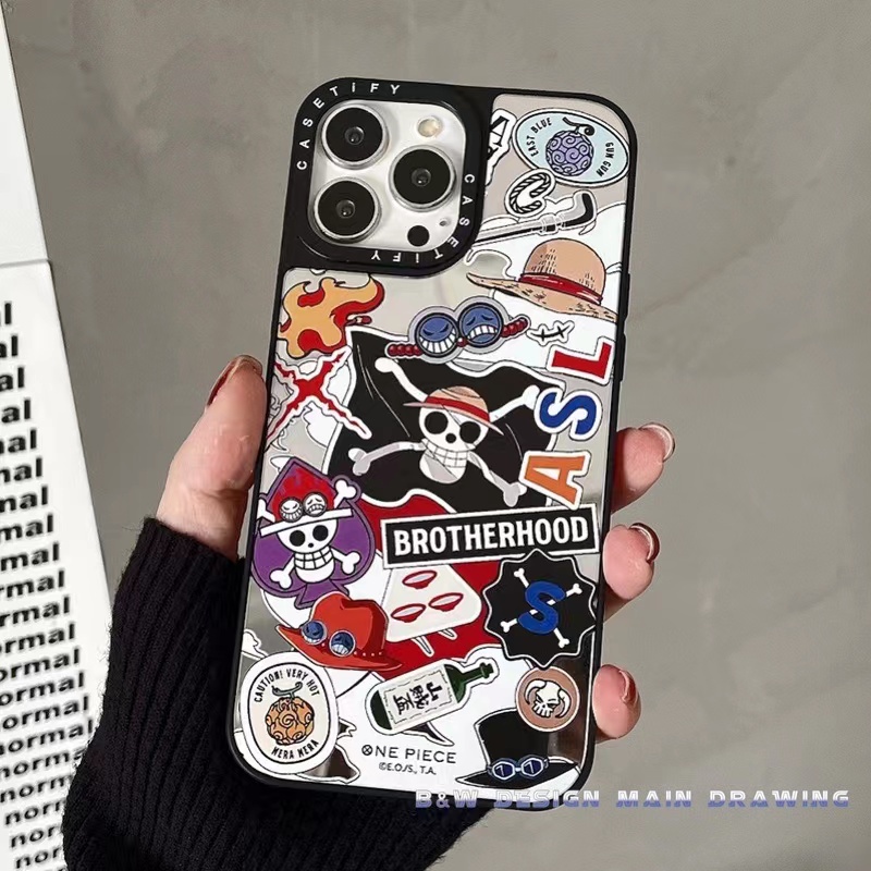Ốp Điện Thoại Nhựa Acrylic Cứng Chống Sốc Gắn Gương Hình One Piece Cho iPhone 14 14Pro MAX 13 12 11 Pro MAX X XS MAX XR