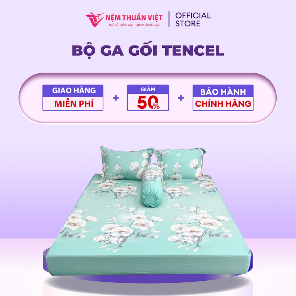 Bộ Ga Giường Tencel Thuần Việt Cao Cấp - Xanh TVM03 (4 Món)