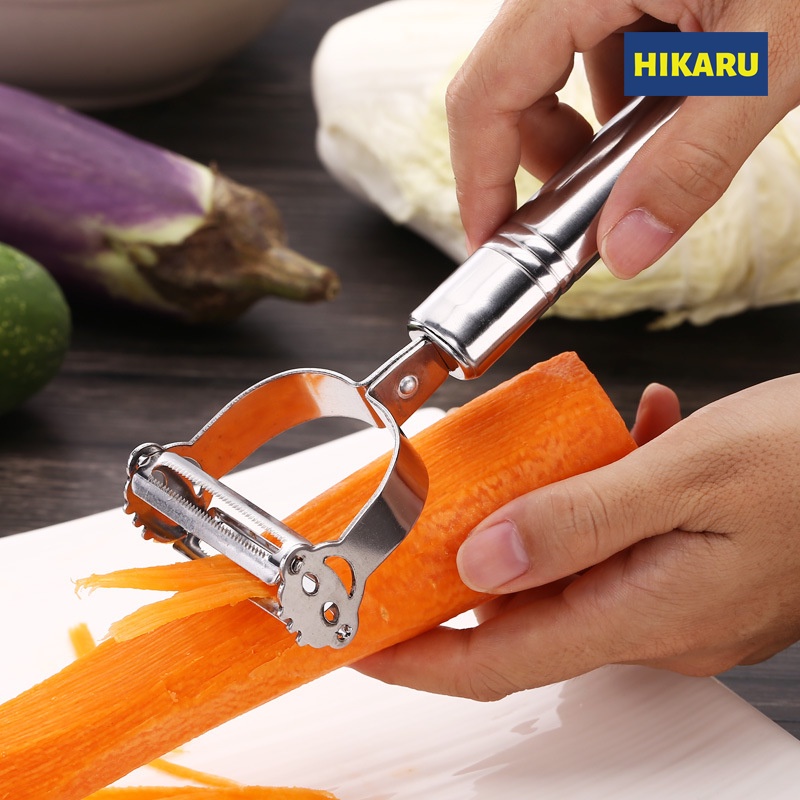 Nạo Rau Củ Quả Thông Minh 2 Lưỡi Inox 304 HIKARU, Bào Mọi Loại Rau Củ Quả, Nạo Rễ Củ Khoai, Sắn_HK-NA-009