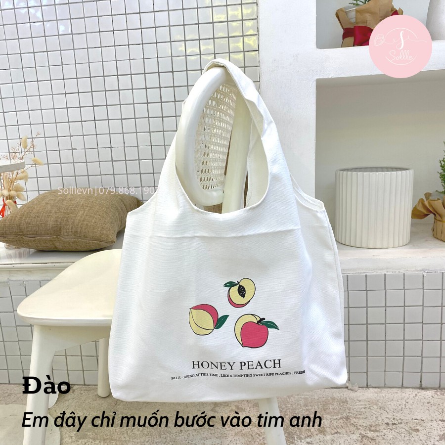 Túi tote vải canvas hình trái cây, túi ulzzang hoa quả mùa hè Sollle