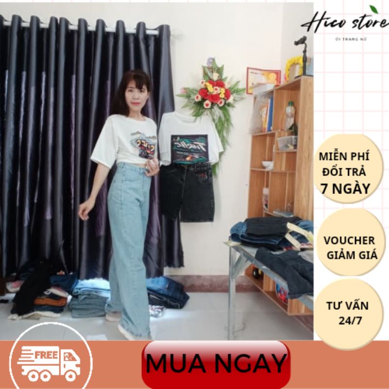 Quần jean nữ ống suông cạp lưng siêu cao chất mền đẹp cho phái đẹp