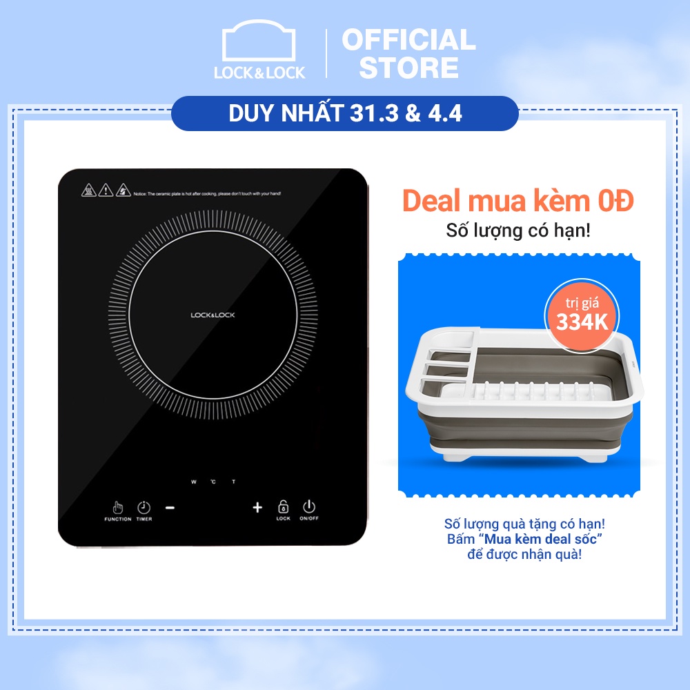 [Mã ELLOCKF222 giảm 10% đơn 500K] Bếp điện từ Lock & Lock Induction Cooker, 220-240V, 50/60Hz, 2000W - Màu đen EJI411