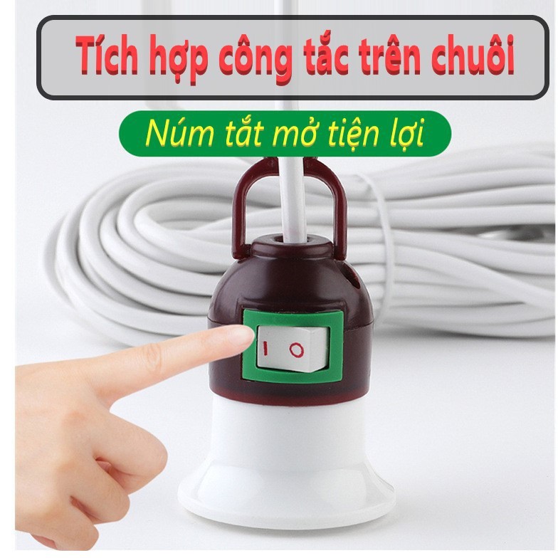 Bộ bóng đèn trụ nhôm đúc 20W + bộ đuôi đèn E27 có công tắc, dây dài 5m (bóng trụ cao cấp ánh sáng trắng)