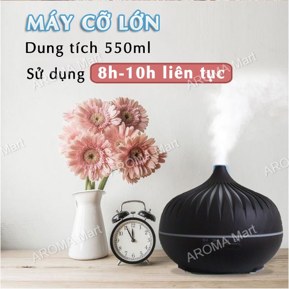 Máy Xông Tinh Dầu Bí Ngô Cổ Cao Vân Sọc cỡ lớn 550ml kèm Remote điều khiển