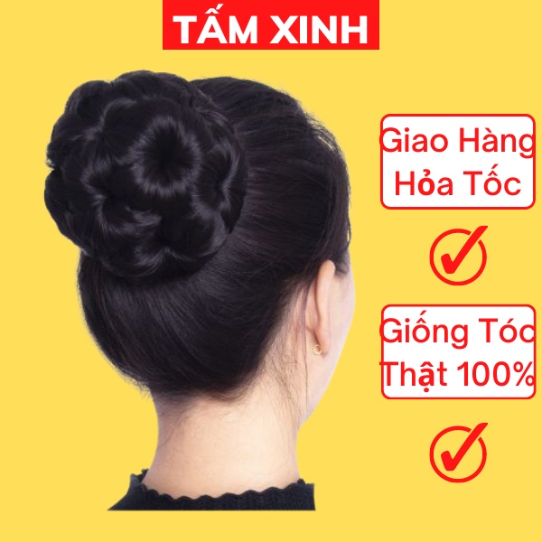 Búi tóc giả trung niên sang trọng phong cách hàn quốc, búi hoa không đính đá