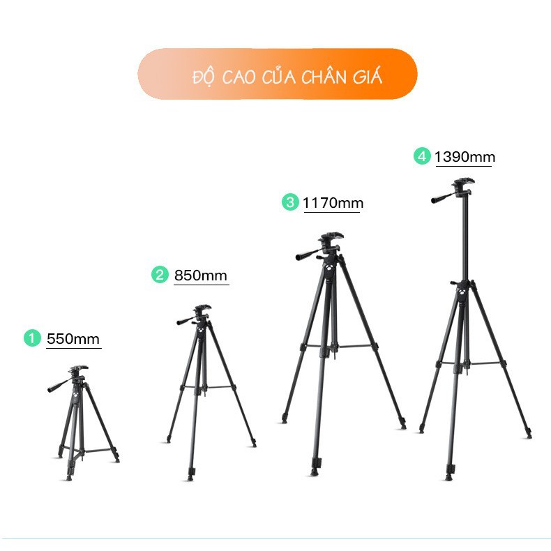 [NHẬP MÃ GIẢM 10%] KẸP 3 CHÂN TRIPOD 3388 CÓ BLUETOOTH REMOTE ( MẪU MỚI 2019 CAO 145CM)