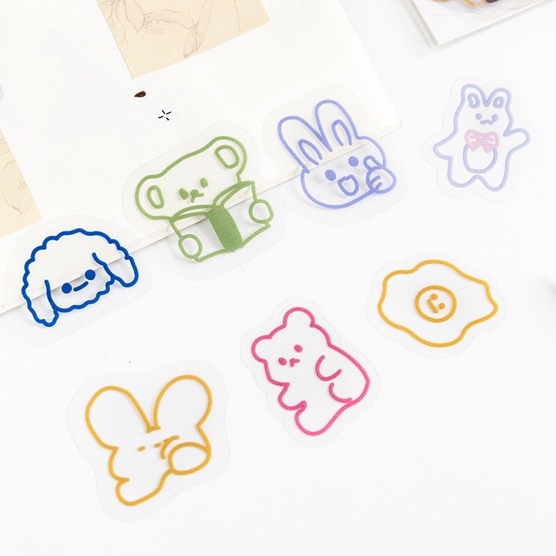 Gói 40 sticker trong suốt kẻ viền hình con vật trang trí sổ tay