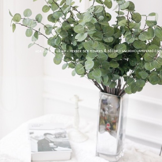 Cành Lá Táo Bạc Hà Giả Merber  Cành Dài 90cm Loại 3 Nhánh - Cành Lá Giả Cành Khô Decor Nhà Phòng Khách