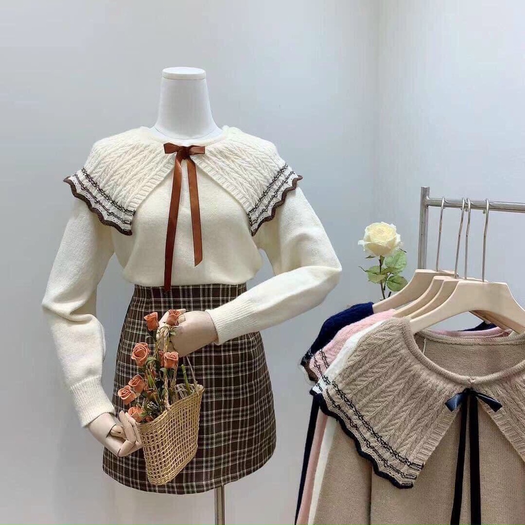Áo len cổ bèo nơ cực xinh