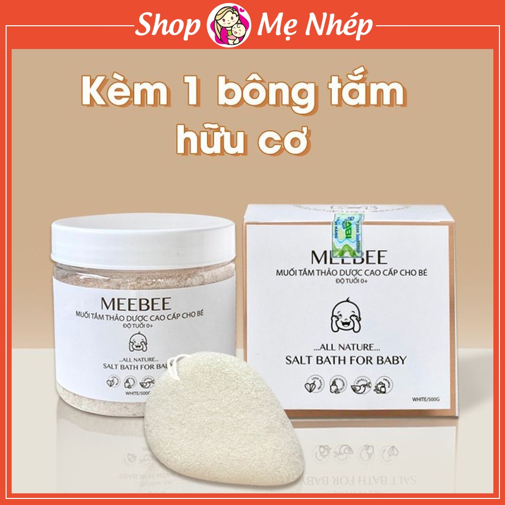 Muối tắm thảo dược cao cấp kèm bông tắm Meebee làm sạch, ngăn ngừa rôm sảy, an toàn cho bé