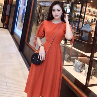Đầm cam tay nơ (kèm hình thật)