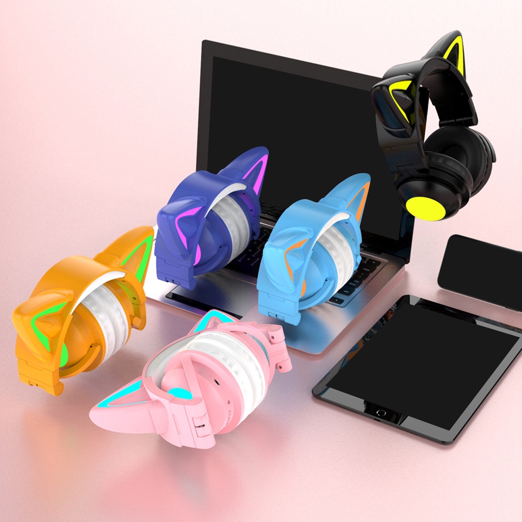 Tai nghe chơi game không dây hình tai mèo phát sáng nhiều màu tiện dụng cho điện thoại