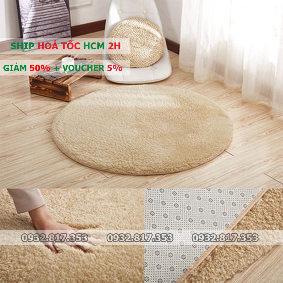 Thảm lông tròn trải sàn có đế chống trượt - Lông Cừu cao cấp kích thước 80cm-1m [16 MÀU]