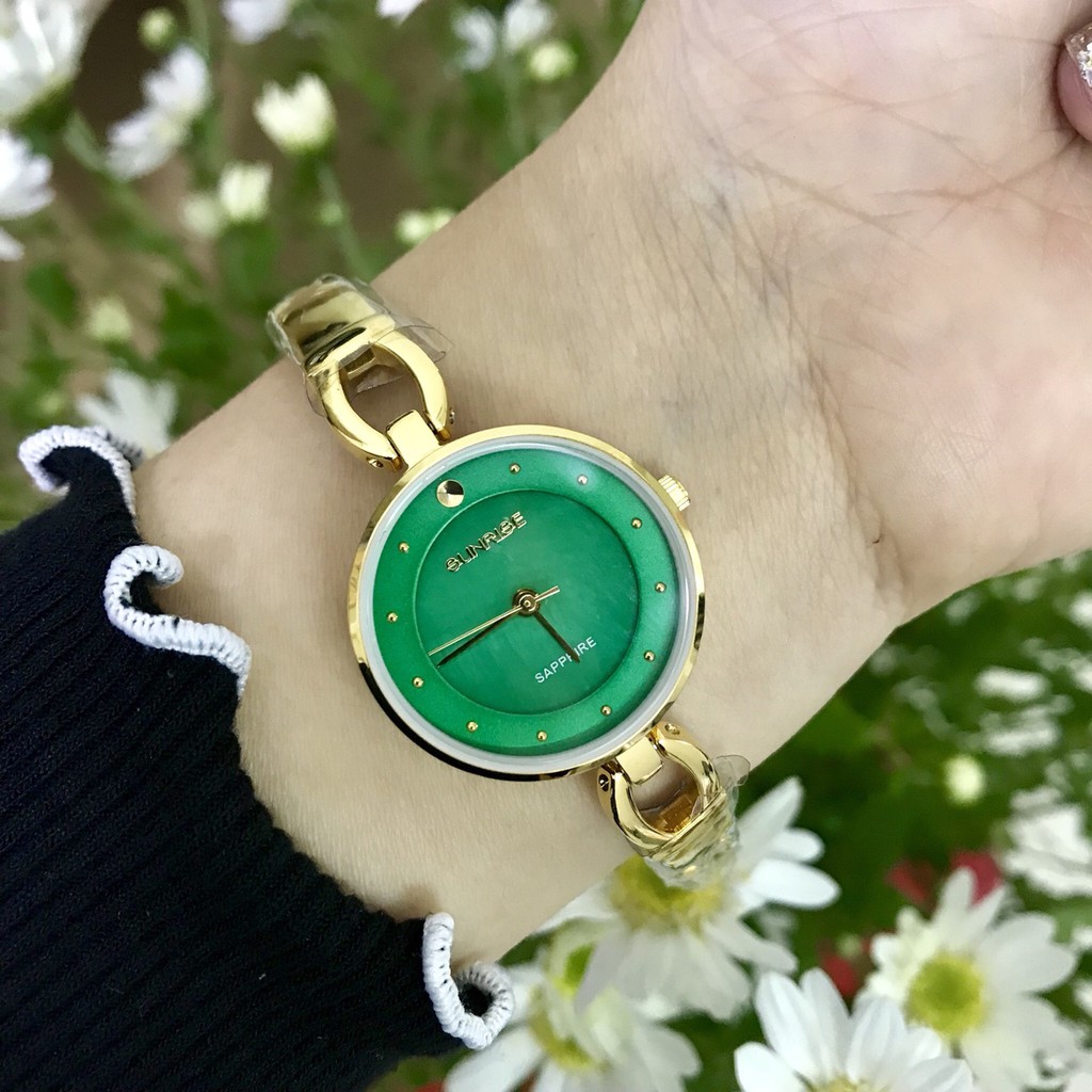 Đồng hồ nữ dây kim loại mặt kính sapphire chống xước Sunrise SL723SWA SL723LK xanh lục