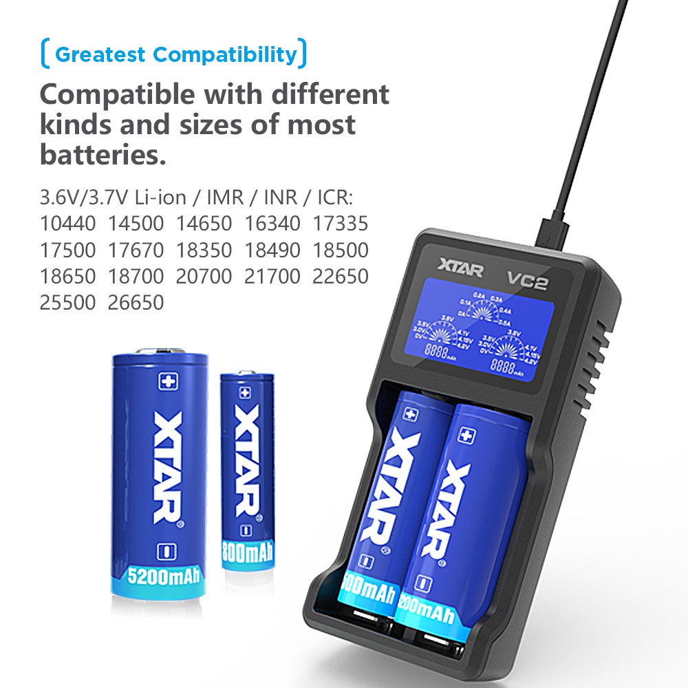 Bộ Sạc Pin Usb VC2 / MC1 / MC2 22650 26650 XTAR VC2 18650