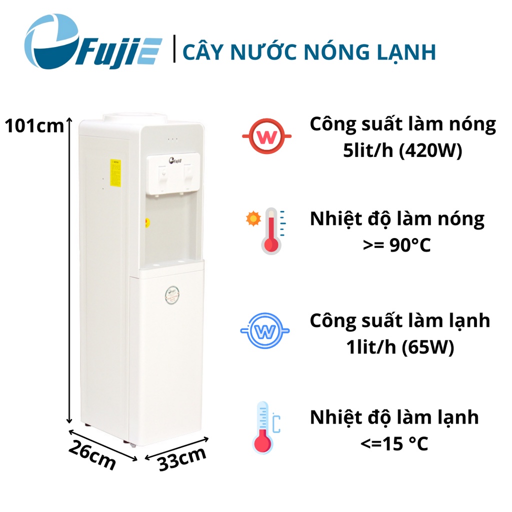 Cây nước nóng lạnh FujiE WD1850E công nghệ Nhật Bản làm lạnh điện tử, Bảo hành chính hãng 24 tháng, đạt chuẩn quốc tế