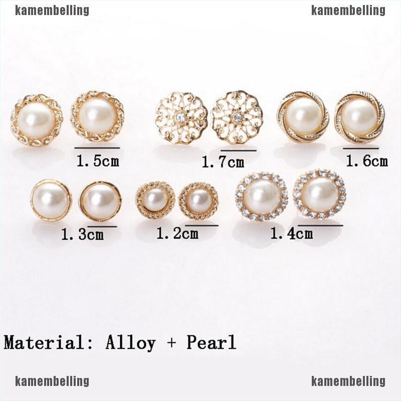 Set 6 Đôi Bông Tai Đính Đá Ngọc Trai Giả Thanh Lịch