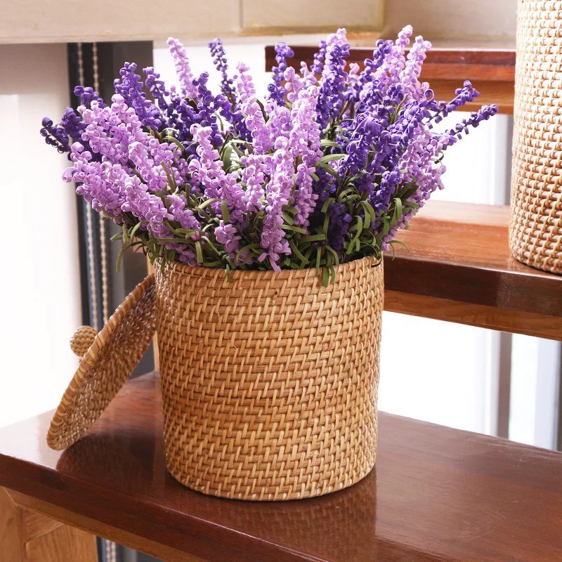 Sọt đựng quần áo mây tre đan BAMBOOO ECO giỏ hình trụ có nắp đựng gạo, cắm hoa trang trí nhà cửa