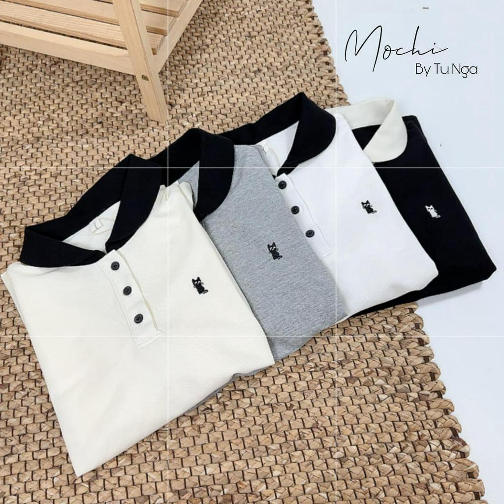Áo phông polo cổ pha cài cúc in hình mèo con 4 màu