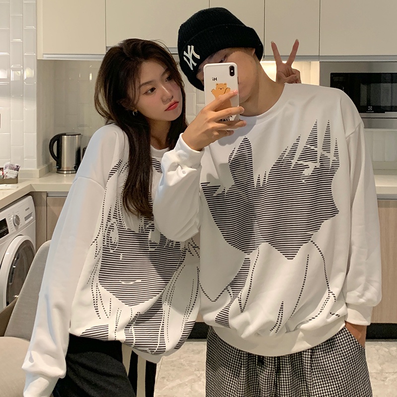 SUXI Áo Sweater Thể Thao Tay Dài Dáng Rộng In Họa Tiết Trẻ Trung Phong Cách Hàn Quốc Hợp Thời Trang Cho Bạn Gái