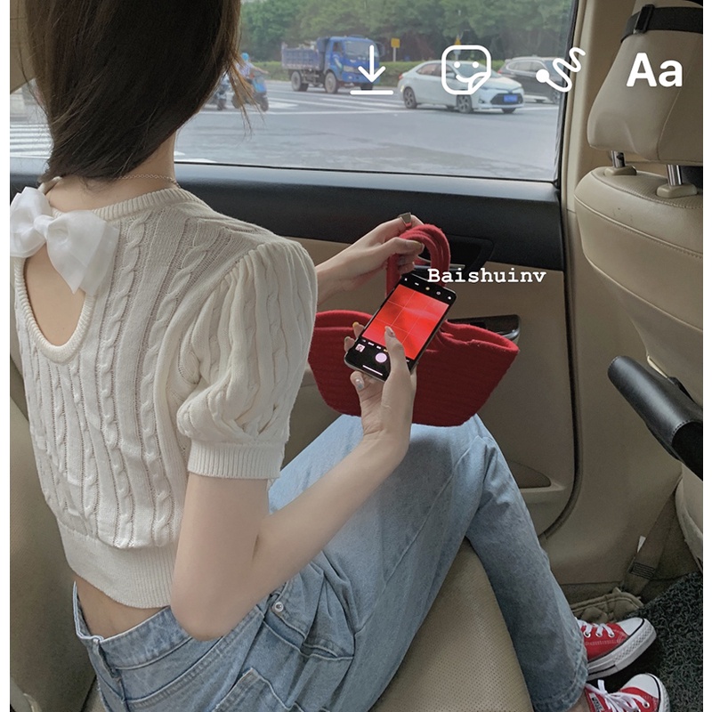 SUXI Áo Croptop Dệt Kim Tay Ngắn Cổ Tròn Màu Sắc Trơn Thời Trang Mùa Hè Dễ Phối Đồ