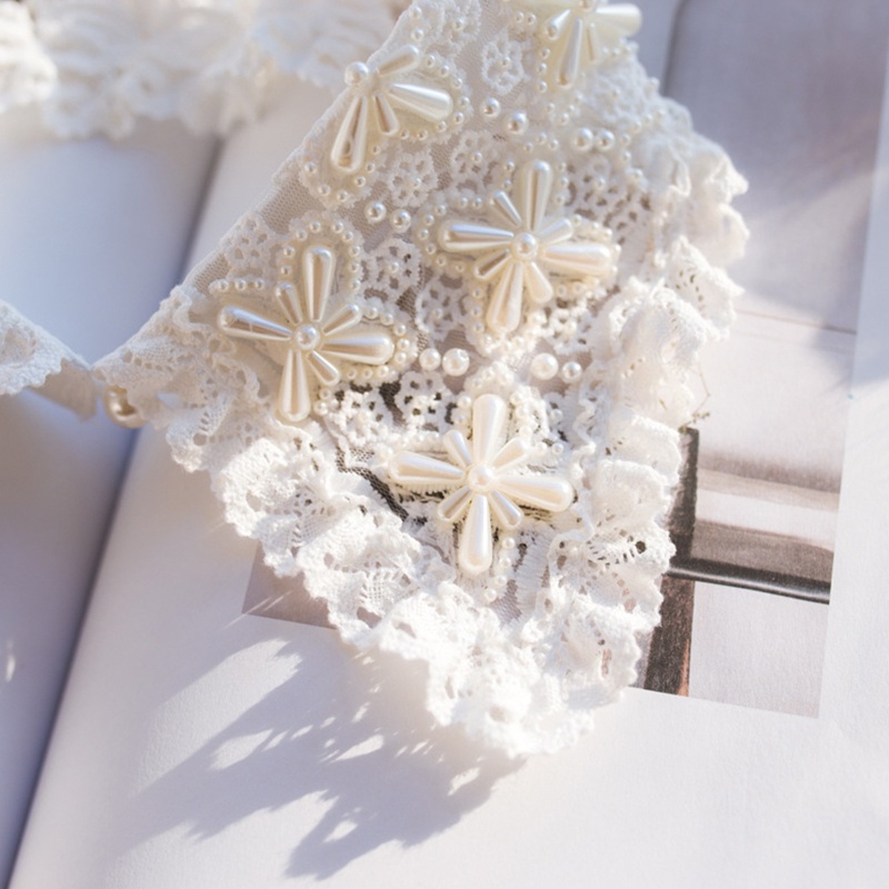 Vòng Cổ Ren Ngắn Đính Hạt Ngọc Trai Giả Phối Diềm Xếp Nếp Trang Trí Cho Nữ