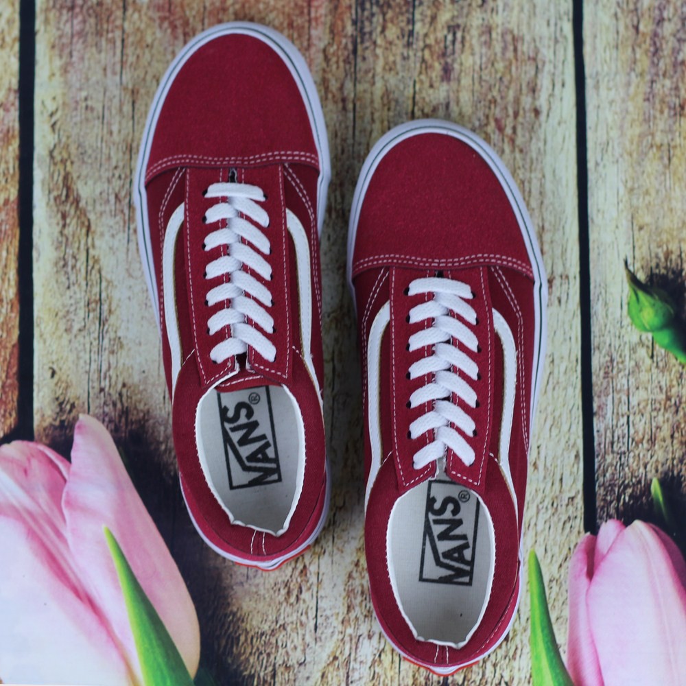 Giày Sneaker Vnns Old Skool Nữ Màu Đỏ Đô tặng 1 Tất