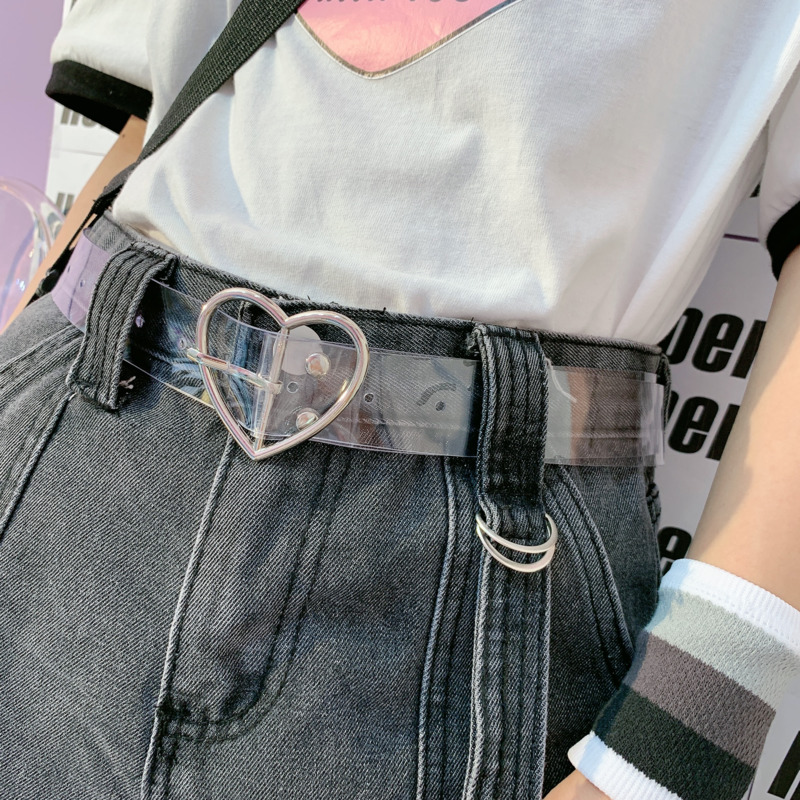 Thắt Lưng Trong Suốt Khóa Tròn Hình Trái Tim Kiểu Hàn Quốc Dễ Thương